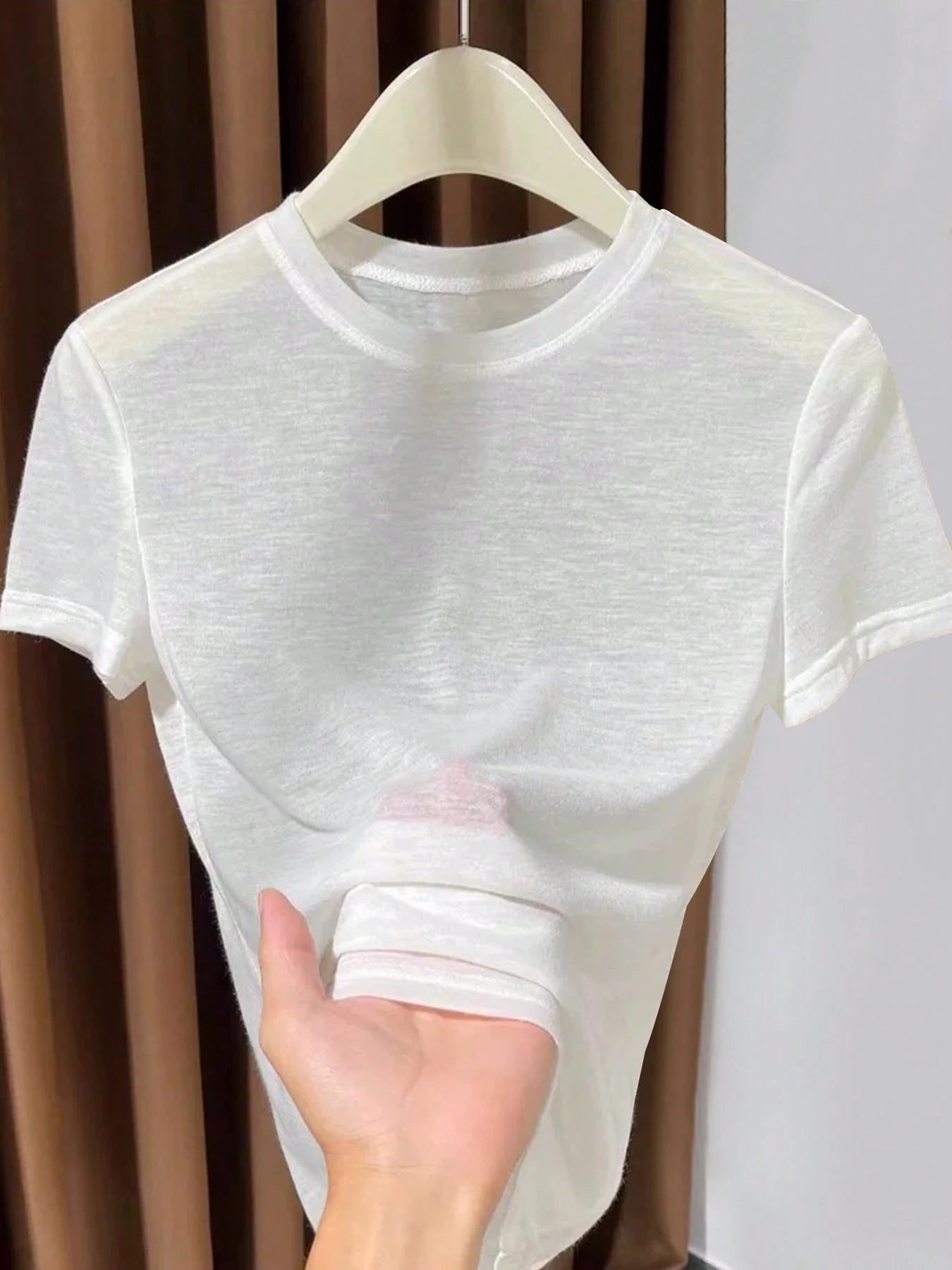 2026 New Knitted Face Mask Short Sleeve Undershirt, Women's Summer Thin Round Neck White T-Shirt Casual