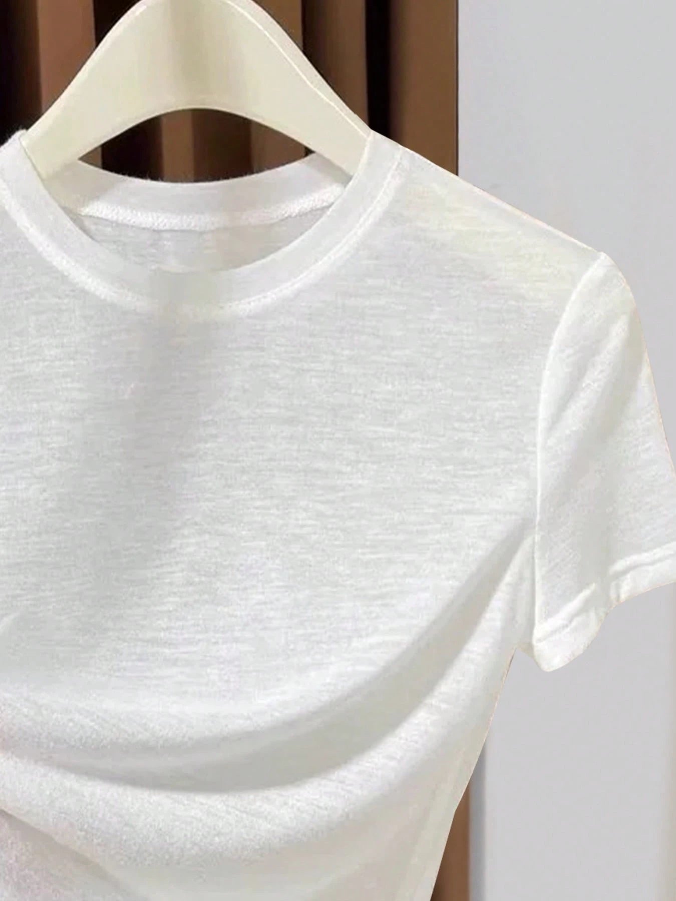 2026 New Knitted Face Mask Short Sleeve Undershirt, Women's Summer Thin Round Neck White T-Shirt Casual
