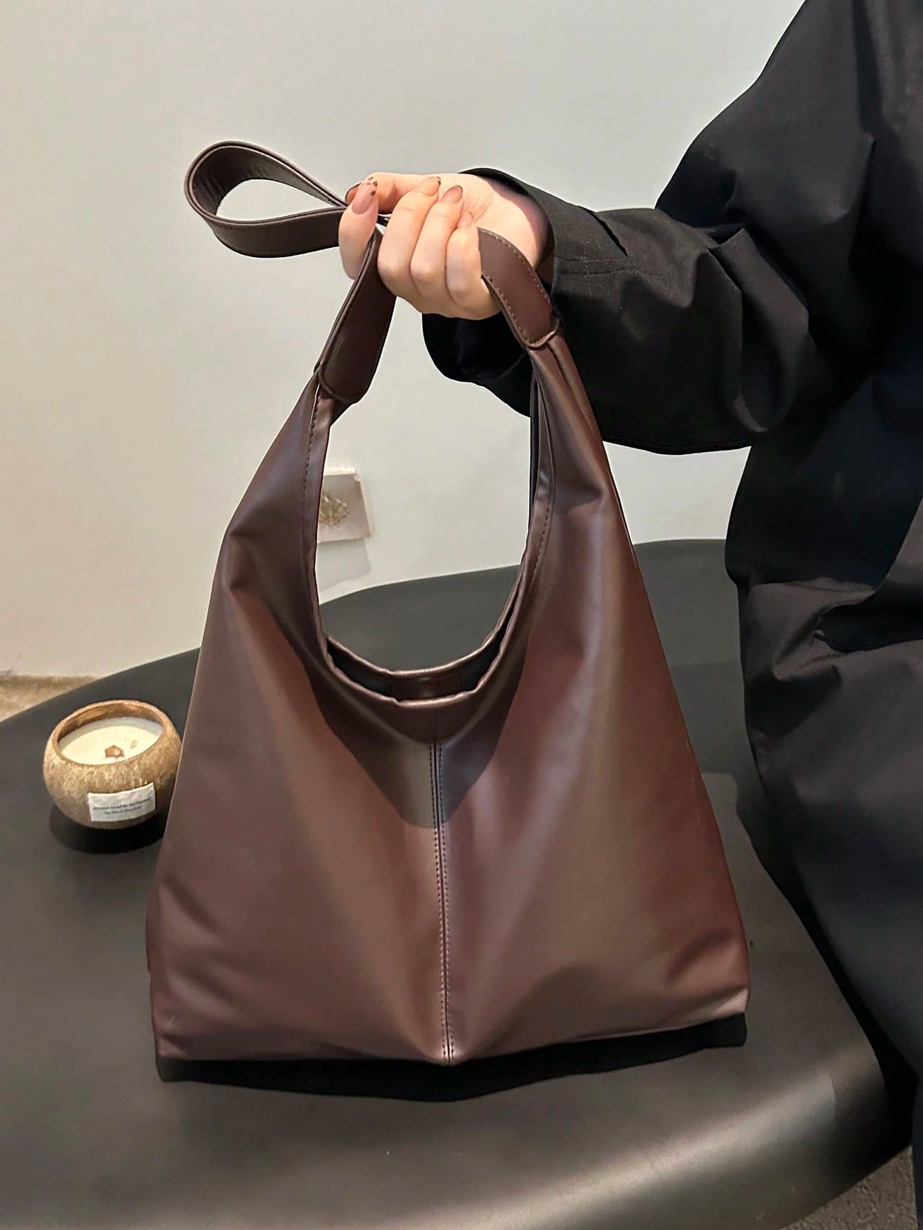 2026 New Solid Color Fashion Commuter Tote Bag, Minimalist Niche Design, Large Capacity, PU Material