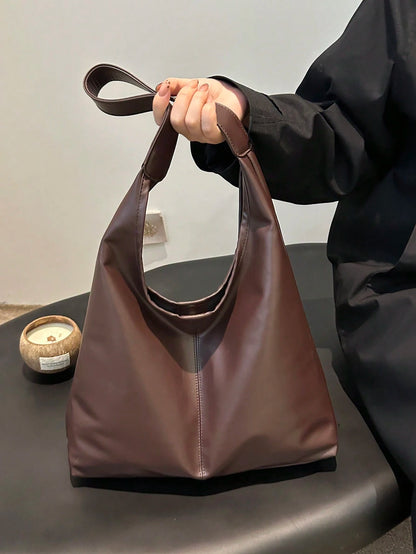 2026 New Solid Color Fashion Commuter Tote Bag, Minimalist Niche Design, Large Capacity, PU Material