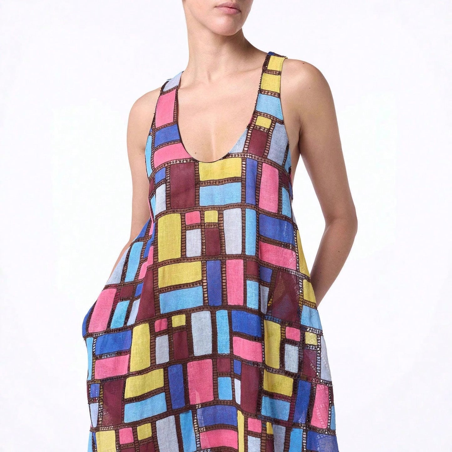 2026 Spring Summer European American Printed Colorful Sleeveless Loose Fit Elegant Long Dress For Women