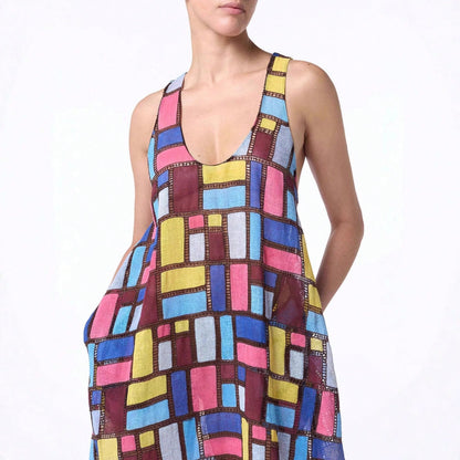2026 Spring Summer European American Printed Colorful Sleeveless Loose Fit Elegant Long Dress For Women
