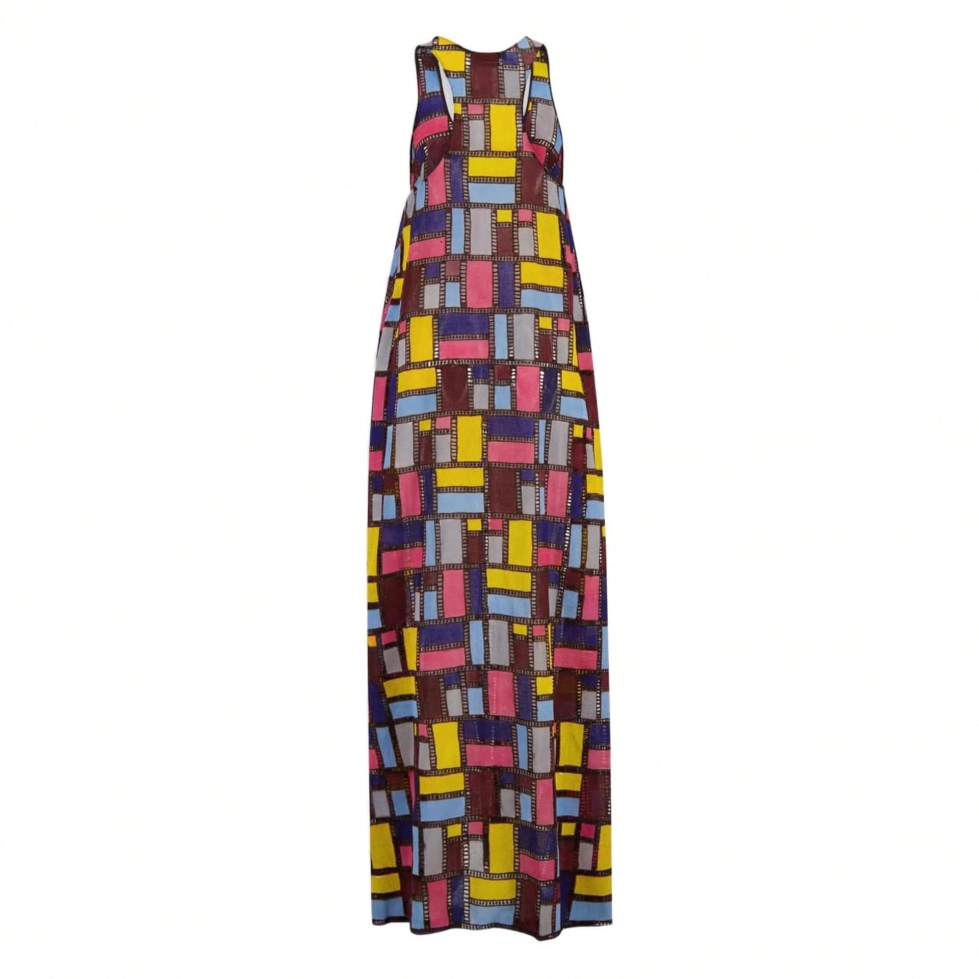 2026 Spring Summer European American Printed Colorful Sleeveless Loose Fit Elegant Long Dress For Women