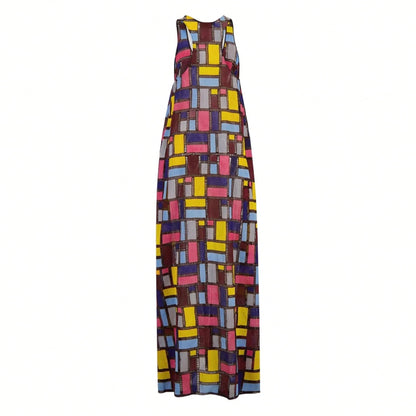 2026 Spring Summer European American Printed Colorful Sleeveless Loose Fit Elegant Long Dress For Women