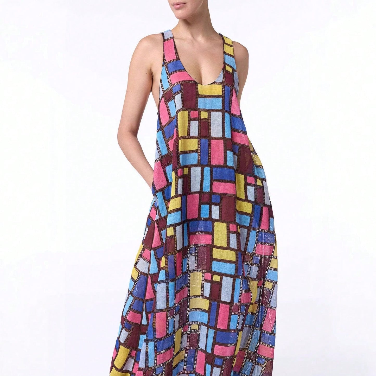 2026 Spring Summer European American Printed Colorful Sleeveless Loose Fit Elegant Long Dress For Women