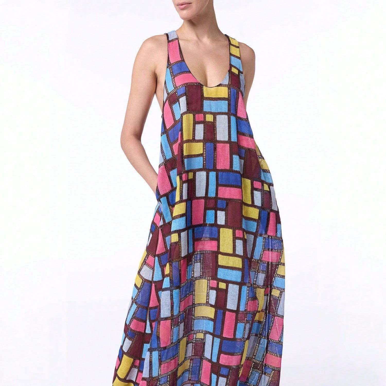 2026 Spring Summer European American Printed Colorful Sleeveless Loose Fit Elegant Long Dress For Women