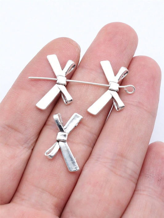 20pcs/bag 20x12mm (0.79x0.47inch) Antique Silver Color Bow Bead Charms Pendant For DIY Jewelry Making
