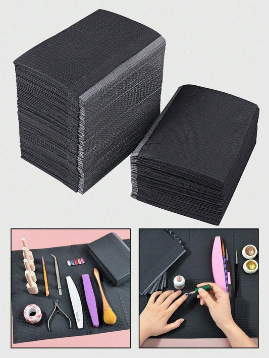 20pcs Black Disposable Waterproof Stain-Resistant Nail Art Table Mats, Composite Film Material, Tattoo Cleaning Tool, Tablecloth Mat, Nail Art Table Mat