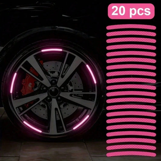 20pcs Car Wheel Reflective Sticker Colorful Luminous Pink Wheel Decoration Stripe Sticker Wheel Decoration Stripe Night Sticker