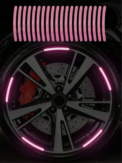 20pcs Car Wheel Reflective Sticker Colorful Luminous Pink Wheel Decoration Stripe Sticker Wheel Decoration Stripe Night Sticker