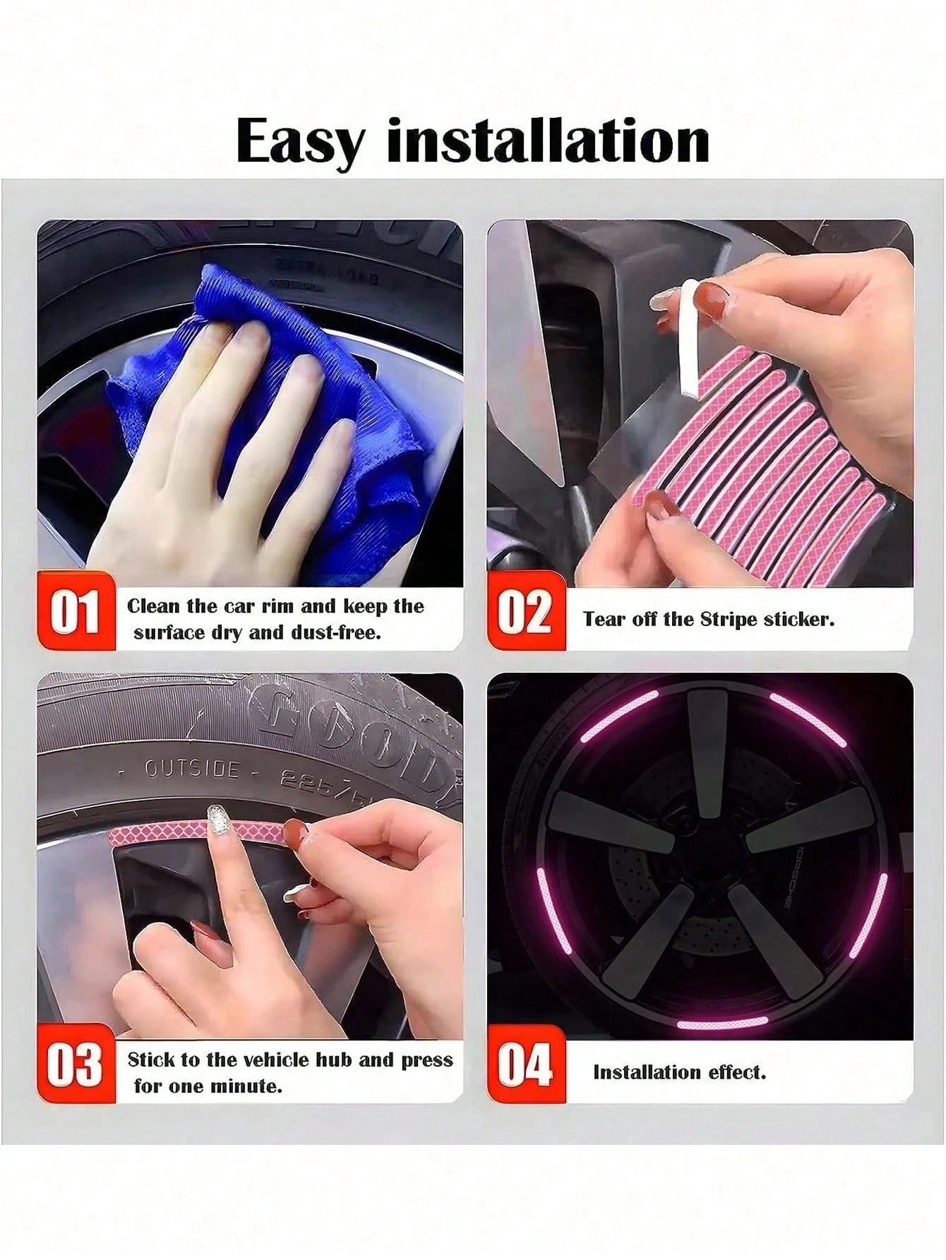 20pcs Car Wheel Reflective Sticker Colorful Luminous Pink Wheel Decoration Stripe Sticker Wheel Decoration Stripe Night Sticker