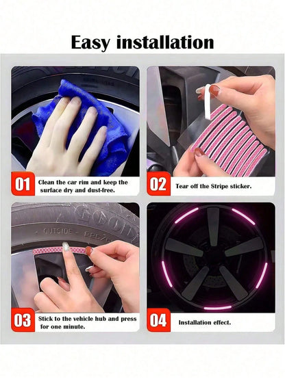 20pcs Car Wheel Reflective Sticker Colorful Luminous Pink Wheel Decoration Stripe Sticker Wheel Decoration Stripe Night Sticker