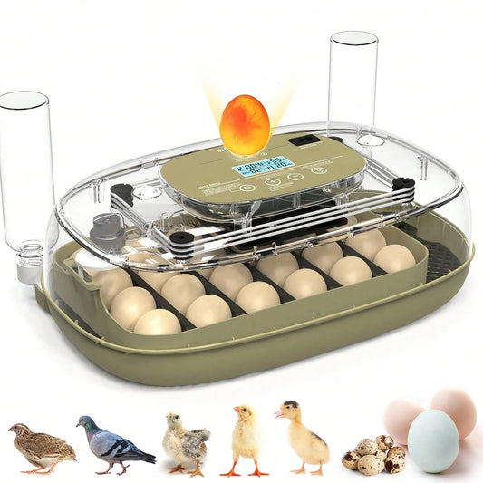 24 Eggs Incubator For Hatching Eggs, Temp And Humidity Display, 360°View Auto Water Adding, Egg Candler Egg Turning Countdown Hatching Days Display Incubators For Hatching Chickens Ducks Quails Eggs