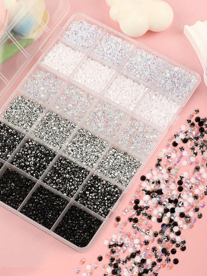 24 Grids Jelly Resin Flatback Rhinestones Kit, Assorted Multi-Size Multicolor Glossy Crystal Gems With Pickup Pen & Tweezers For DIY Nail Art, Tumblers, Sneakers & Bedazzling Handcraft Decor