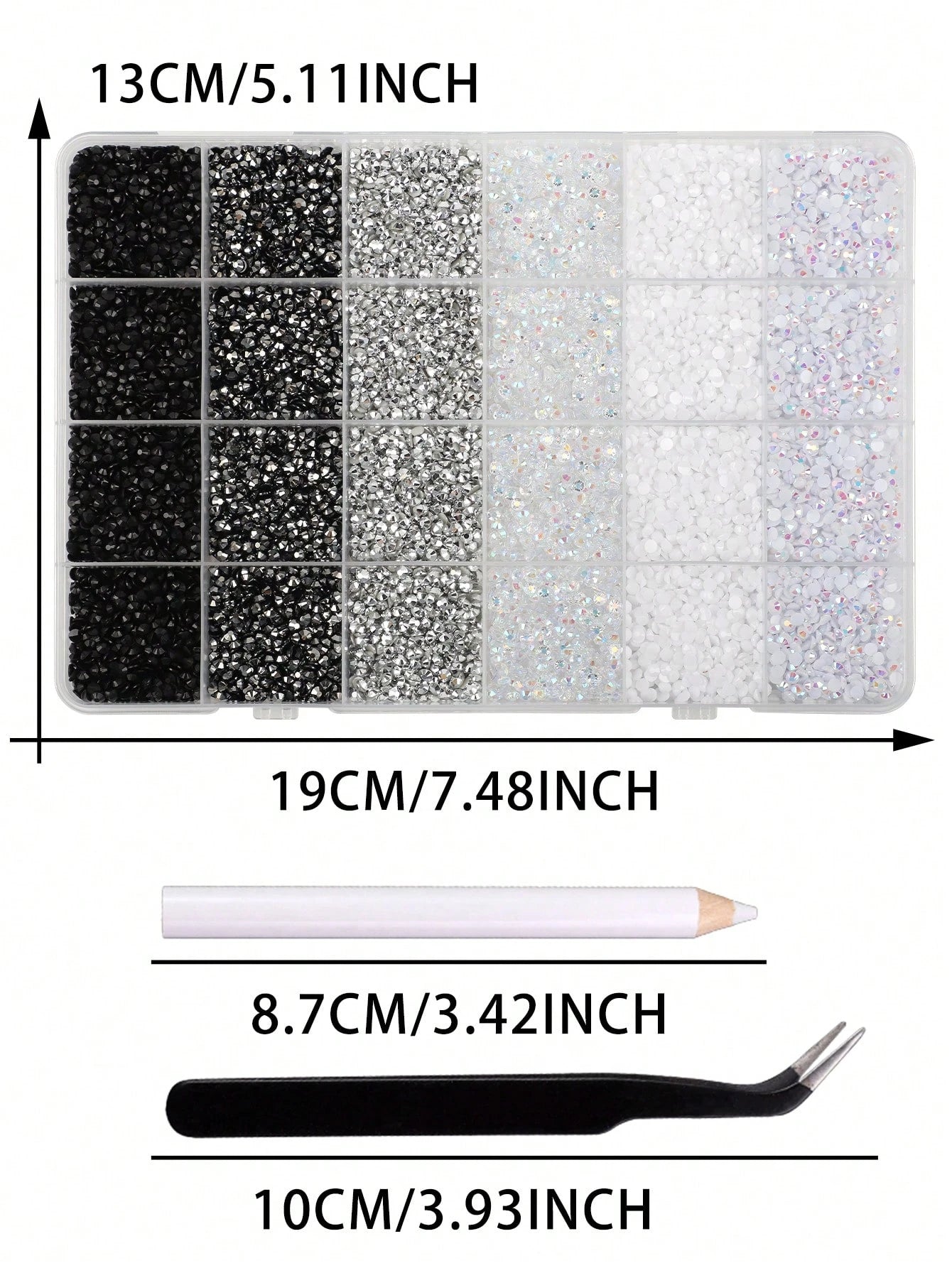24 Grids Jelly Resin Flatback Rhinestones Kit, Assorted Multi-Size Multicolor Glossy Crystal Gems With Pickup Pen & Tweezers For DIY Nail Art, Tumblers, Sneakers & Bedazzling Handcraft Decor