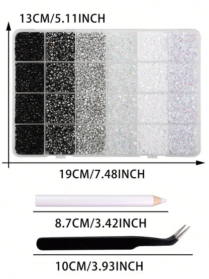 24 Grids Jelly Resin Flatback Rhinestones Kit, Assorted Multi-Size Multicolor Glossy Crystal Gems With Pickup Pen & Tweezers For DIY Nail Art, Tumblers, Sneakers & Bedazzling Handcraft Decor