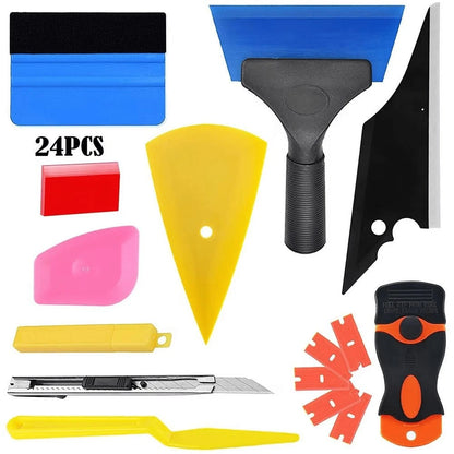 24 Pcs Window Tint Kit, Vinyl Wrap Tool Kit- Professional Window Tint Tools & Squeegee For Vinyl- Complete Car Wrap Kit For Car Wrap, Stained Glass Window Film, Wallpaper, Water Blades Tool