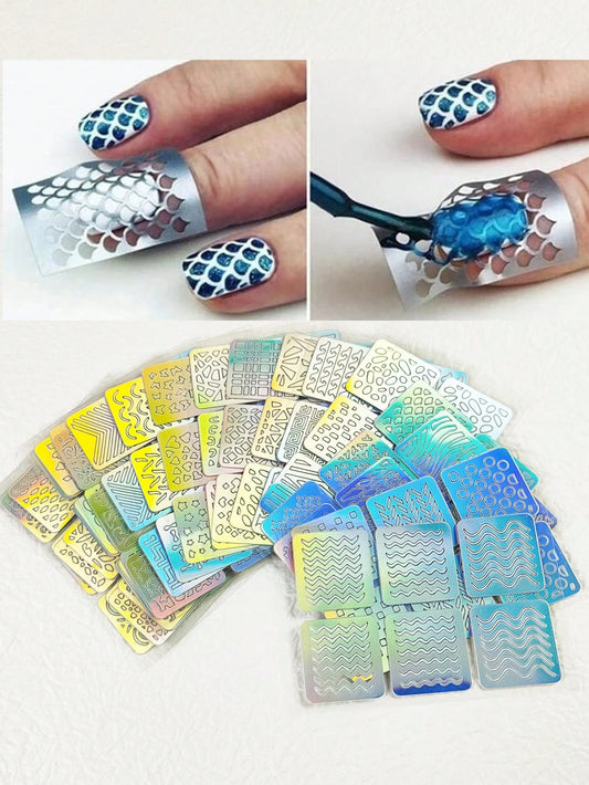 24 Sheets Mixed Laser Hollow Stickers, Nail Stamping Plates Set,Nail Art Hollow Stickers,Nail Plate Template, Nail Stamping Polish Gel Templates,Nail Art Plates Set For Home Salon,Nail Supplies,Nail T