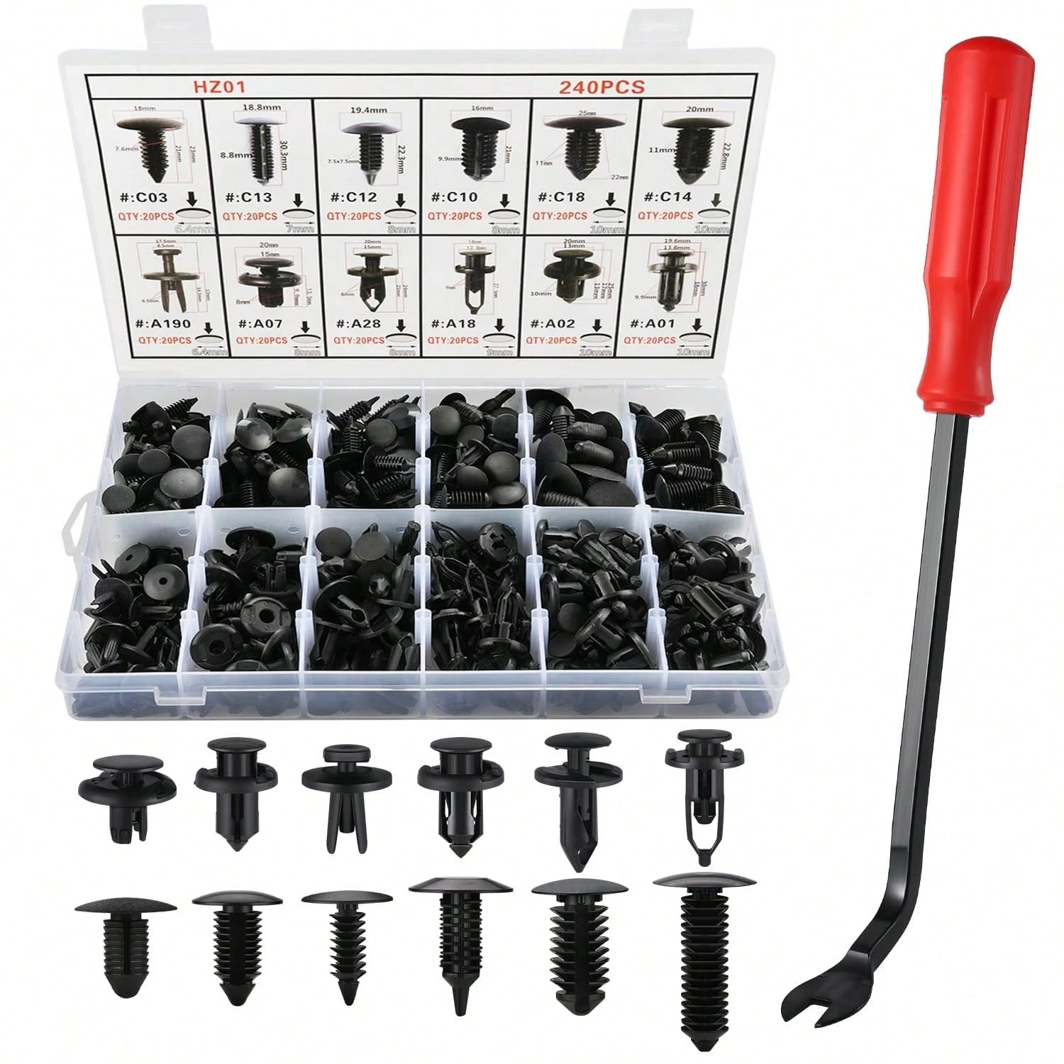 240pcs Car Plastic Push Pin Rivet Fasteners, Assortment Universal Retainer Clips Push Type Retainers Set In Case With Remover Tool