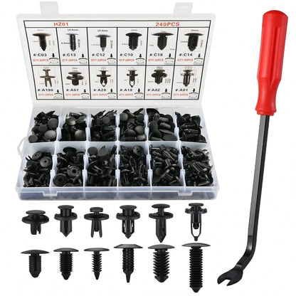 240pcs Car Plastic Push Pin Rivet Fasteners, Assortment Universal Retainer Clips Push Type Retainers Set In Case With Remover Tool