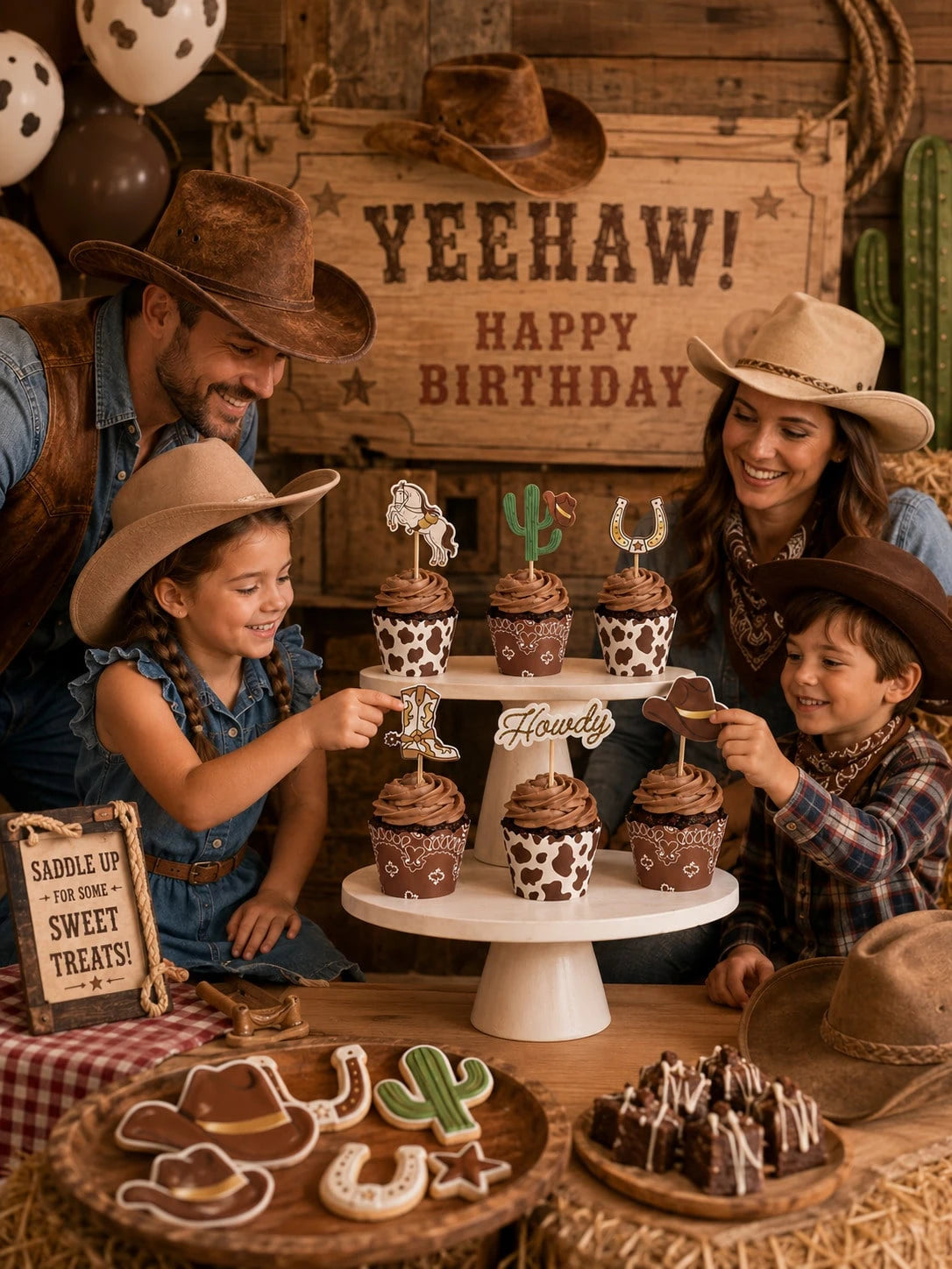 24pcs-Western Cupcake Liners| Cowboy Baby Shower| Howdy Wild West Horse Cactus Horseshoe Cupcake Selection, Birthday Cake Decoration, Country Dance Party Food Accessories, Little Cowboy Baby Shower