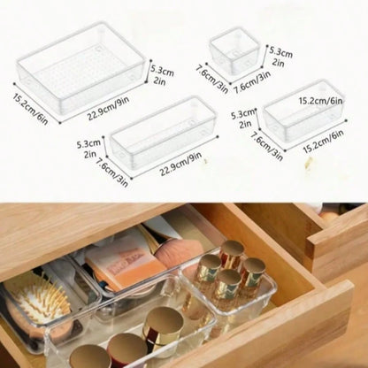 25 PCS Clear Plastic Drawer Organizers Set, 4 Sizes Clear Drawer Organizers & Storage Bins For Makeup/Jewelry Vanity, Kitchen Gadgets Or Office Desk. Bathroom Drawer Organizer Trays With Non-Slip Pads