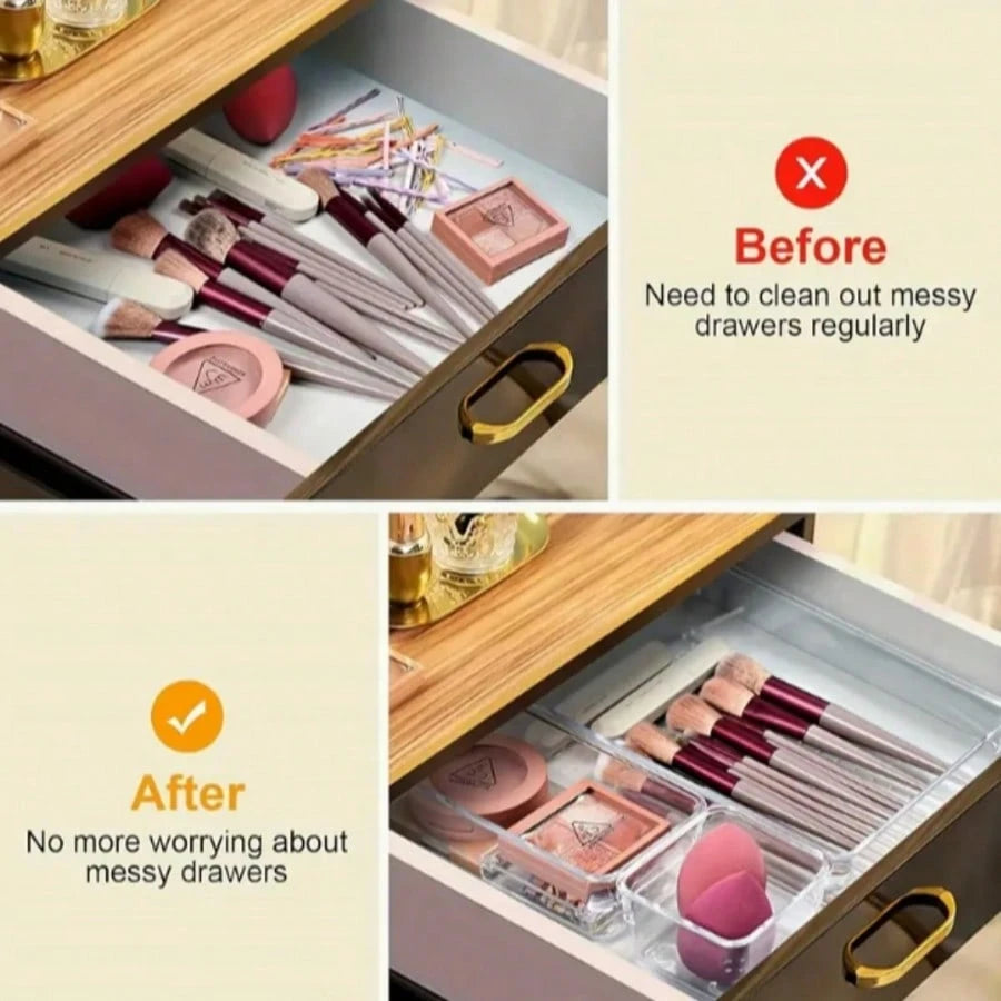 25 PCS Clear Plastic Drawer Organizers Set, 4 Sizes Clear Drawer Organizers & Storage Bins For Makeup/Jewelry Vanity, Kitchen Gadgets Or Office Desk. Bathroom Drawer Organizer Trays With Non-Slip Pads