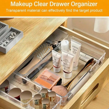 25 PCS Clear Plastic Drawer Organizers Set, 4 Sizes Clear Drawer Organizers & Storage Bins For Makeup/Jewelry Vanity, Kitchen Gadgets Or Office Desk. Bathroom Drawer Organizer Trays With Non-Slip Pads