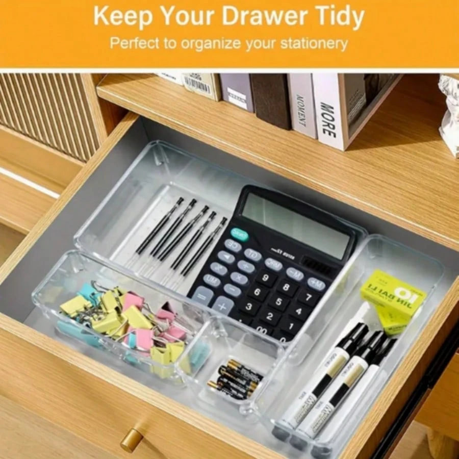 25 PCS Clear Plastic Drawer Organizers Set, 4 Sizes Clear Drawer Organizers & Storage Bins For Makeup/Jewelry Vanity, Kitchen Gadgets Or Office Desk. Bathroom Drawer Organizer Trays With Non-Slip Pads