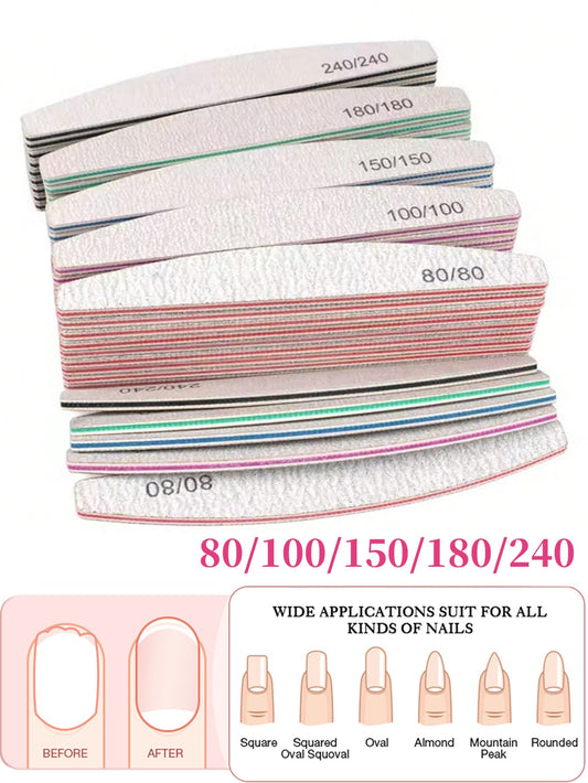 25pcs Nail Files, 80/100/150/180/240 Grit Crescent Nail Buffers, Manicure Tools, Nail Art Tools, Back To School, Manicure, Nail Tools, Professional