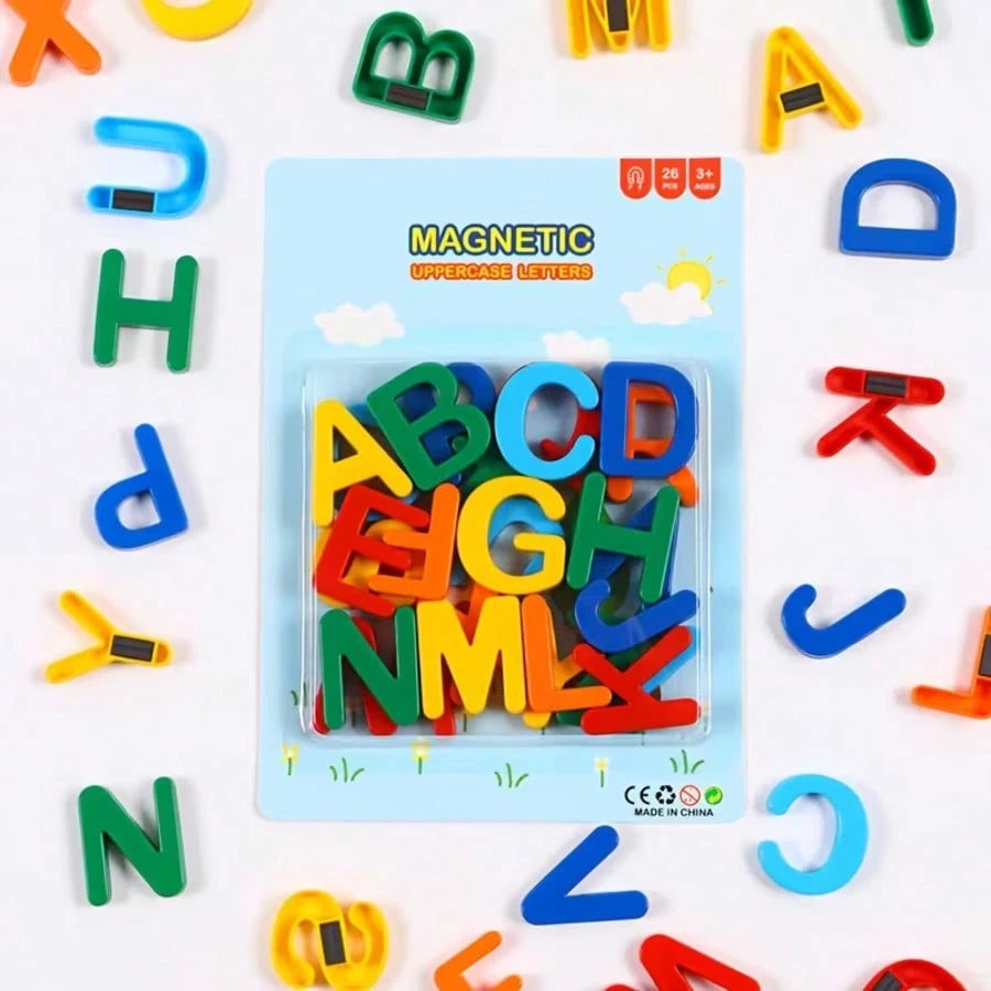 26 Pieces Magnetic English Alphabet Letters, Colorful Uppercase ABC Fridge Magnets For Kids, Montessori Educational Early Learning Toys, Preschool Spelling Learning Game, Toddler Refrigerator Magnetic