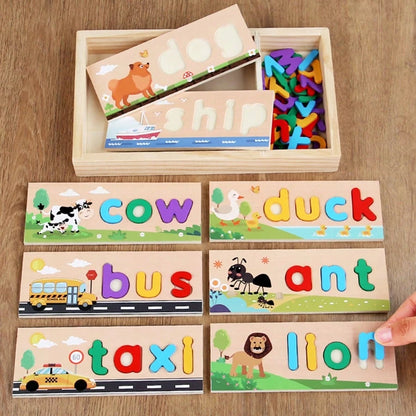 26pcs Multicolor Wooden Alphabet Letter Spelling Word Puzzle Board Game, Montessori Educational Learning Toy, Infant Toddler Travel Toy
