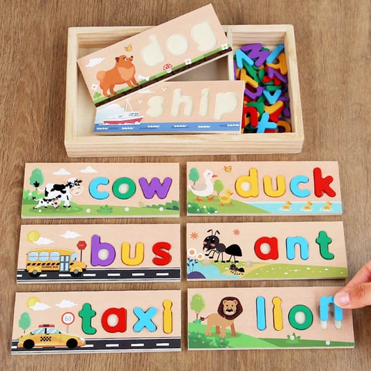 26pcs Multicolor Wooden Alphabet Letter Spelling Word Puzzle Board Game, Montessori Educational Learning Toy, Infant Toddler Travel Toy