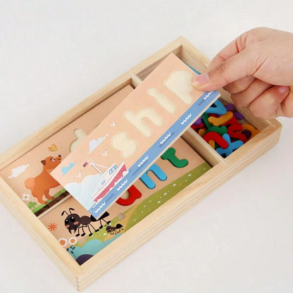 26pcs Multicolor Wooden Alphabet Letter Spelling Word Puzzle Board Game, Montessori Educational Learning Toy, Infant Toddler Travel Toy