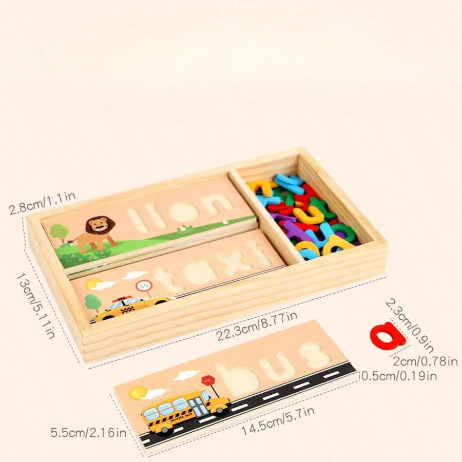 26pcs Multicolor Wooden Alphabet Letter Spelling Word Puzzle Board Game, Montessori Educational Learning Toy, Infant Toddler Travel Toy