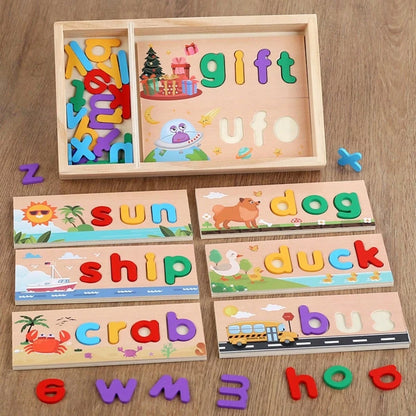 26pcs Multicolor Wooden Alphabet Letter Spelling Word Puzzle Board Game, Montessori Educational Learning Toy, Infant Toddler Travel Toy
