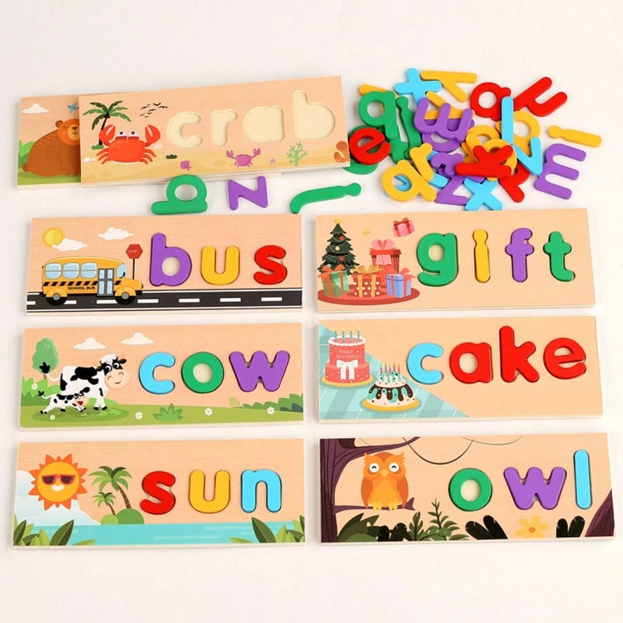26pcs Multicolor Wooden Alphabet Letter Spelling Word Puzzle Board Game, Montessori Educational Learning Toy, Infant Toddler Travel Toy