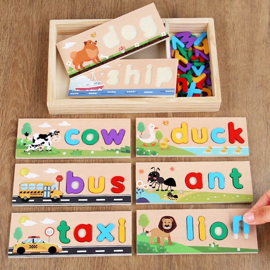 26pcs Multicolor Wooden Alphabet Letter Spelling Word Puzzle Board Game, Montessori Educational Learning Toy, Infant Toddler Travel Toy
