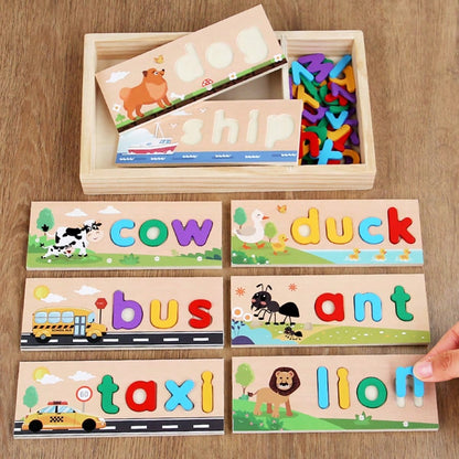 26pcs Multicolor Wooden Alphabet Letter Spelling Word Puzzle Board Game, Montessori Educational Learning Toy, Infant Toddler Travel Toy