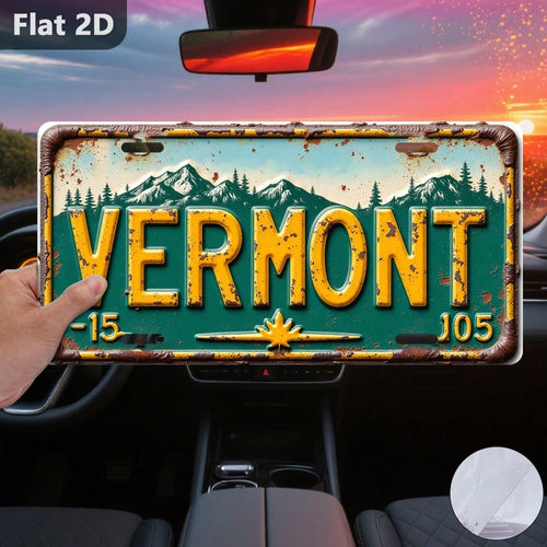2D Flat, 1 Piece, Decorative Purpose Only, Outdoor Sign And Wall Decoration (2 * 5.9inch ), Vermont License Plate, Vintage Metal Decoration, License Plate Shape, Vacation City Sign, Gift For Friends A