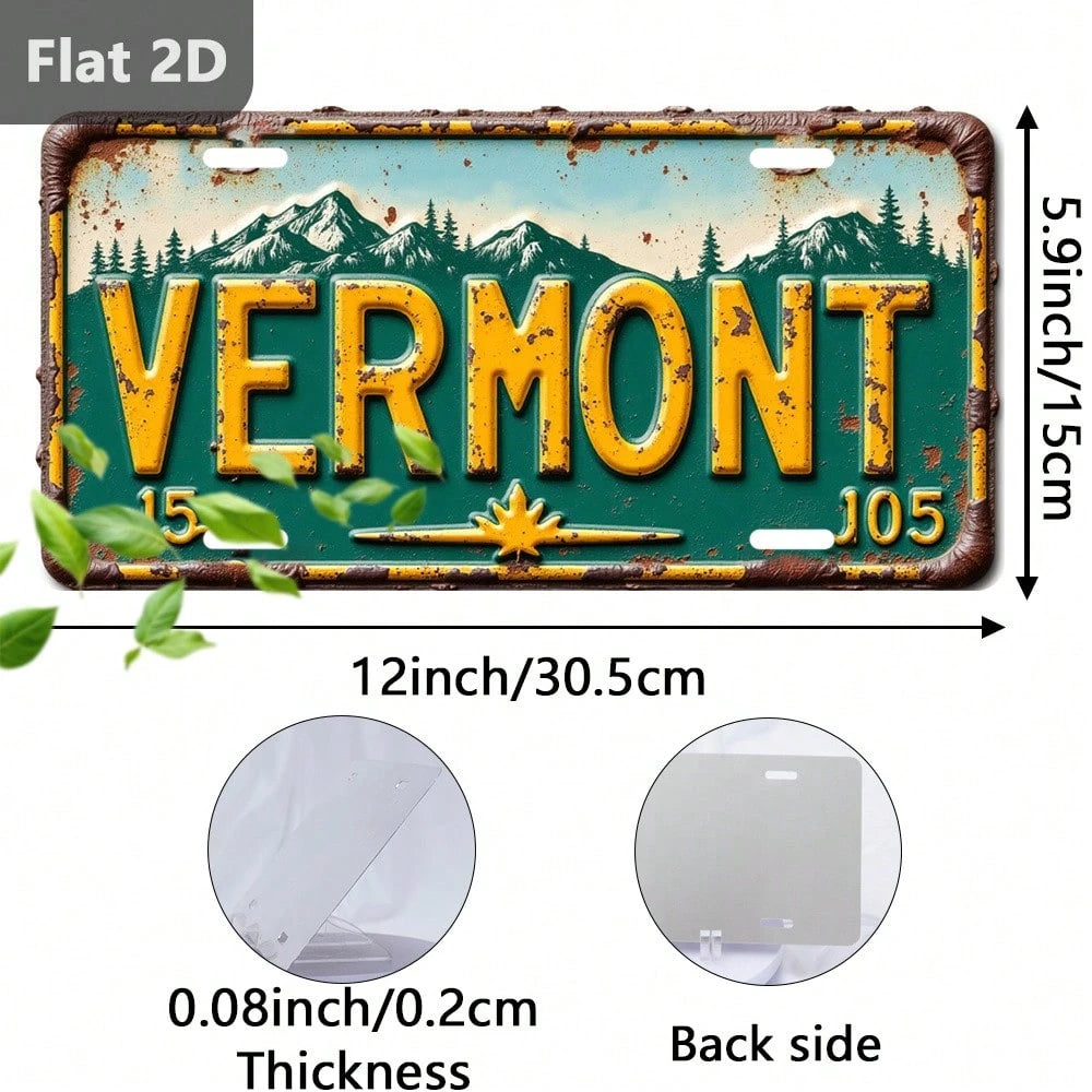 2D Flat, 1 Piece, Decorative Purpose Only, Outdoor Sign And Wall Decoration (2 * 5.9inch ), Vermont License Plate, Vintage Metal Decoration, License Plate Shape, Vacation City Sign, Gift For Friends A