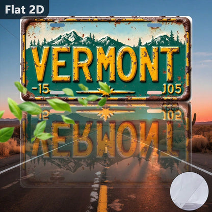 2D Flat, 1 Piece, Decorative Purpose Only, Outdoor Sign And Wall Decoration (2 * 5.9inch ), Vermont License Plate, Vintage Metal Decoration, License Plate Shape, Vacation City Sign, Gift For Friends A