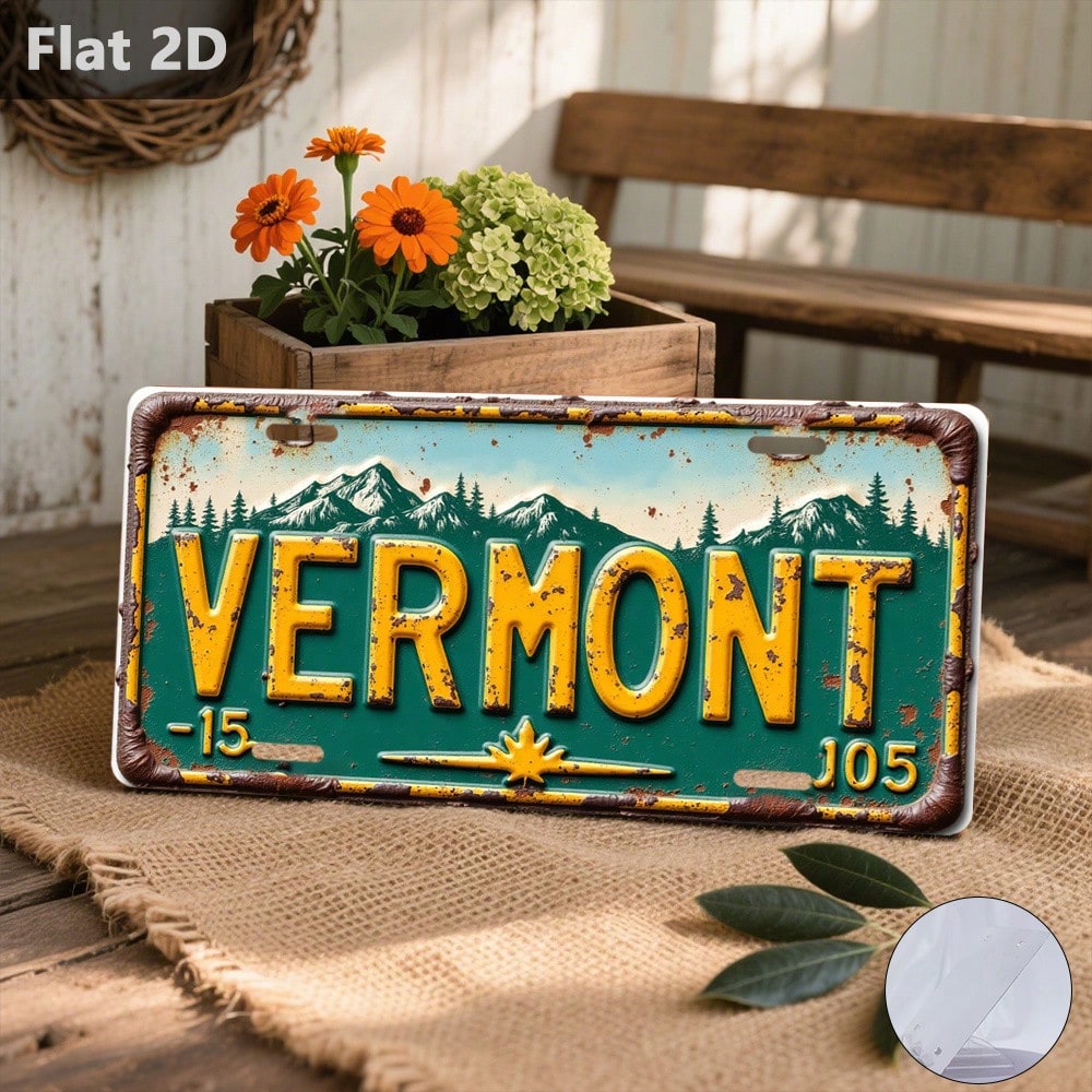 2D Flat, 1 Piece, Decorative Purpose Only, Outdoor Sign And Wall Decoration (2 * 5.9inch ), Vermont License Plate, Vintage Metal Decoration, License Plate Shape, Vacation City Sign, Gift For Friends A