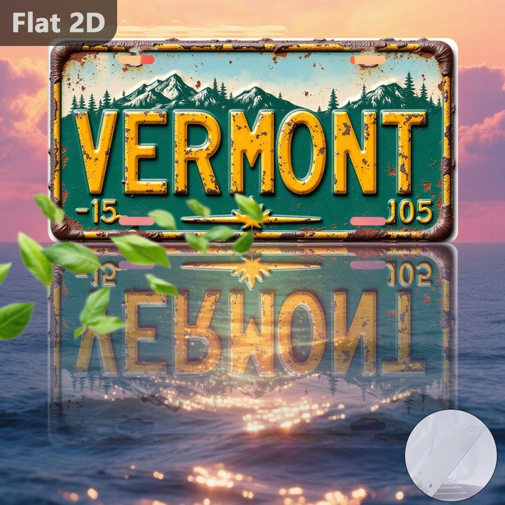 2D Flat, 1 Piece, Decorative Purpose Only, Outdoor Sign And Wall Decoration (2 * 5.9inch ), Vermont License Plate, Vintage Metal Decoration, License Plate Shape, Vacation City Sign, Gift For Friends A