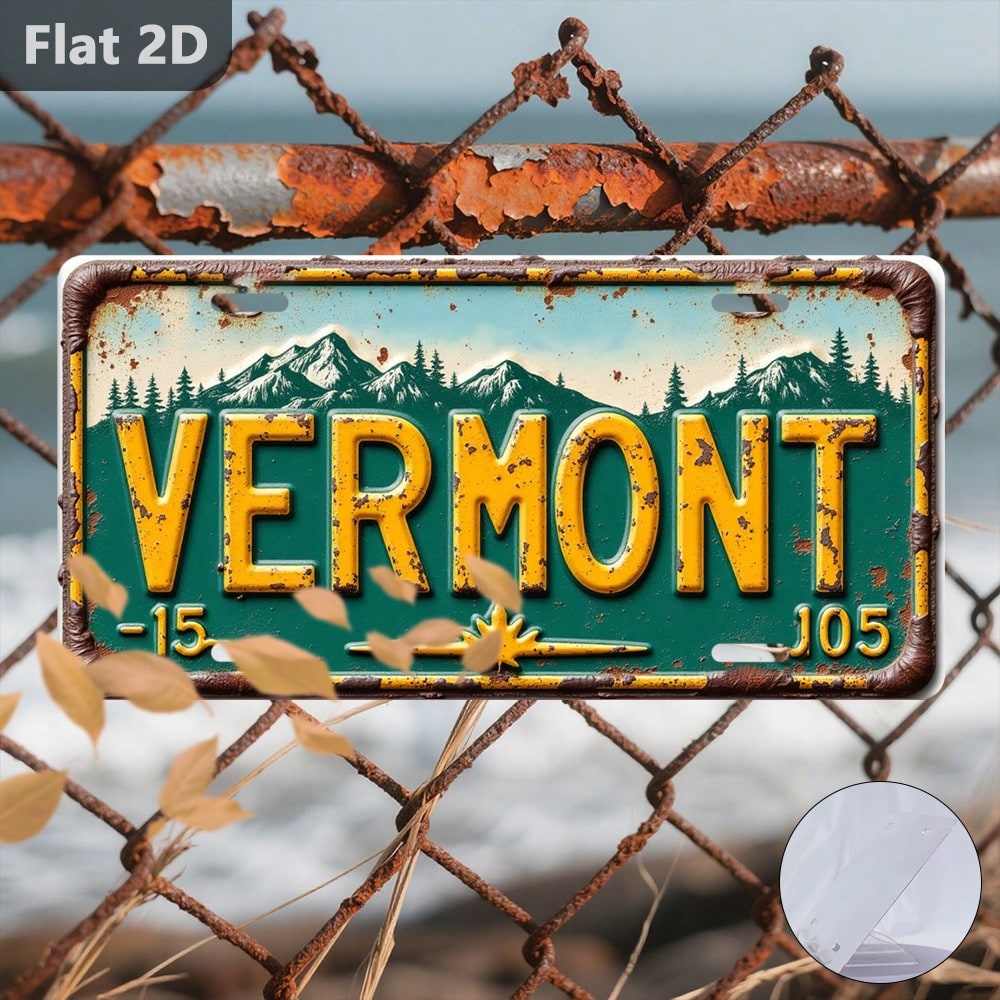 2D Flat, 1 Piece, Decorative Purpose Only, Outdoor Sign And Wall Decoration (2 * 5.9inch ), Vermont License Plate, Vintage Metal Decoration, License Plate Shape, Vacation City Sign, Gift For Friends A