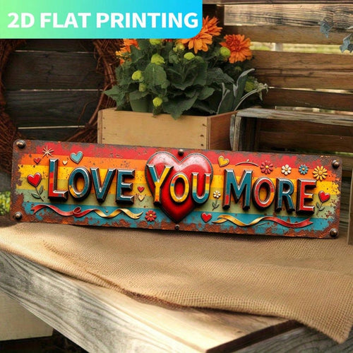 2D Flat 1pc, Metal Sign, Vintage 'Love You More' 15.75Inch X 3.94Inch Sign, Heart Wall Sign/Rustic Metal Tinplate Colorful Striped Background With Bold Lettering/ Plaque Suitable For, Cafe, Wedding, D