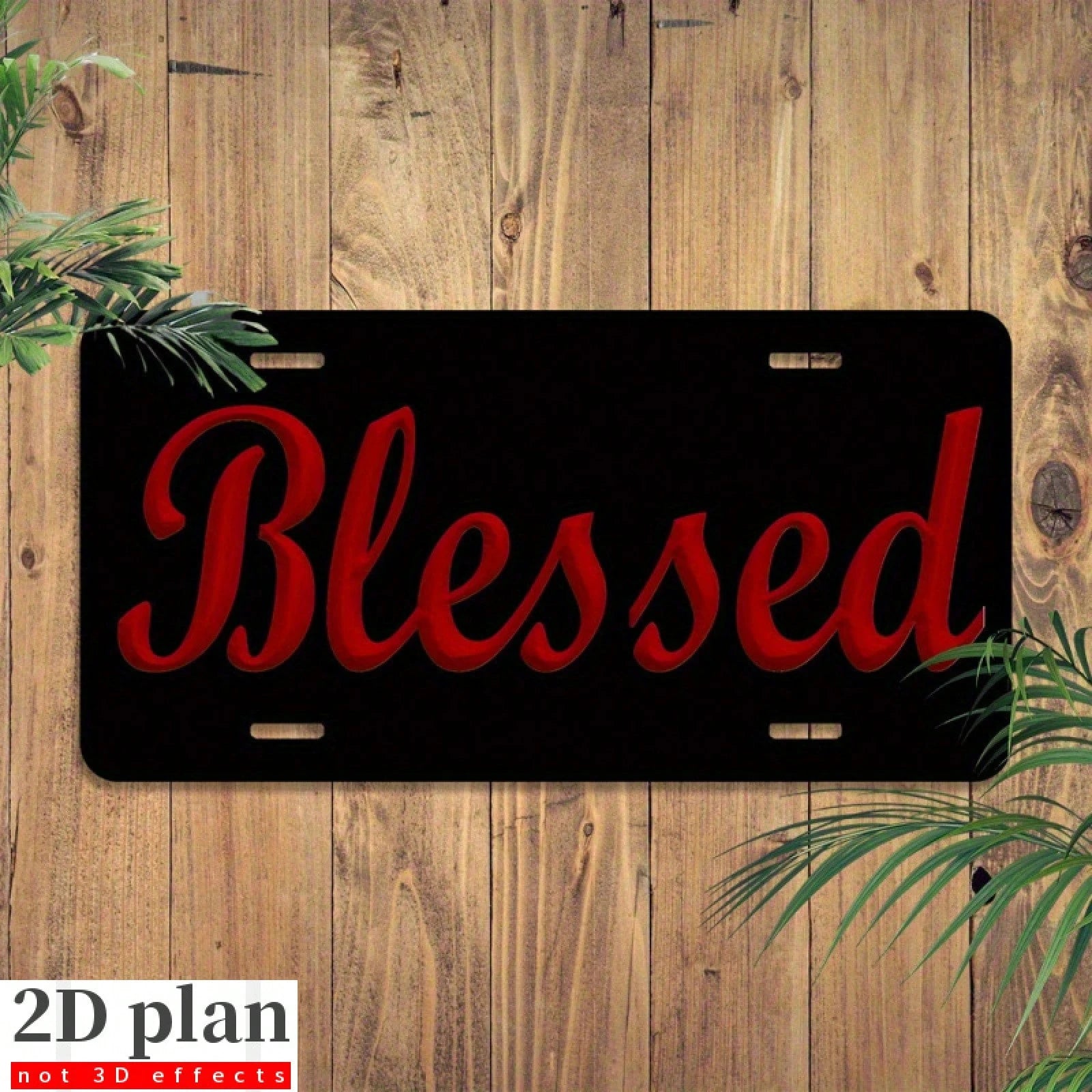 2D Flat, 2D Flat Red "Blessing" License Plate, Black Backing, Suitable For Vehicle Decoration, Car Accessories, Moon Design, Stylish Car Accessories, Durable Frame, High-Quality Metal, Front Plate Fra