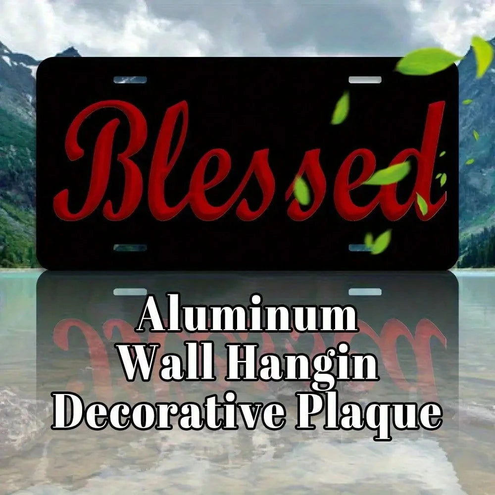 2D Flat, 2D Flat Red "Blessing" License Plate, Black Backing, Suitable For Vehicle Decoration, Car Accessories, Moon Design, Stylish Car Accessories, Durable Frame, High-Quality Metal, Front Plate Fra