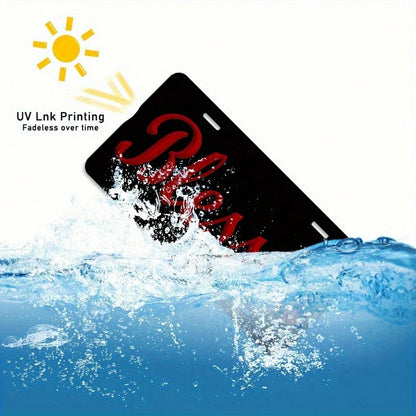 2D Flat, 2D Flat Red "Blessing" License Plate, Black Backing, Suitable For Vehicle Decoration, Car Accessories, Moon Design, Stylish Car Accessories, Durable Frame, High-Quality Metal, Front Plate Fra