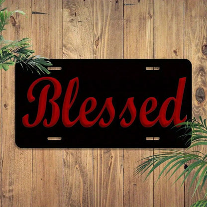 2D Flat, 2D Flat Red "Blessing" License Plate, Black Backing, Suitable For Vehicle Decoration, Car Accessories, Moon Design, Stylish Car Accessories, Durable Frame, High-Quality Metal, Front Plate Fra